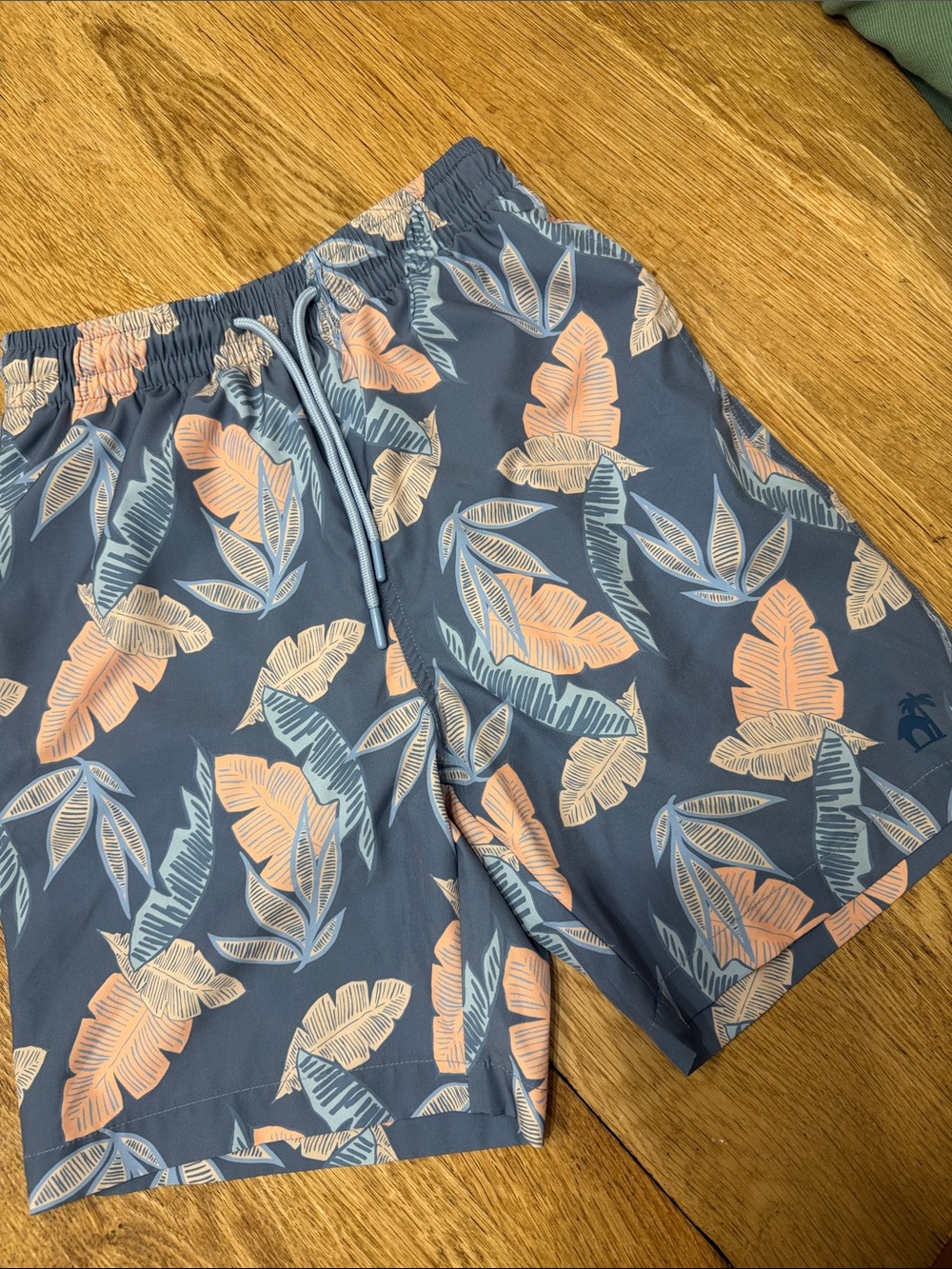Caribbean Joe Swim Shorts  Leaf Print Swim Shorts in Slate Blue and Peach.